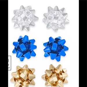 Multi-tone 3 Piece Holiday Gift Bow Stud Earrings